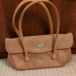 Prada Beige Suede Shoulder Bag